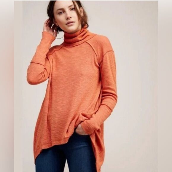 We the free split back turtleneck long sleeve orange - Picture 1 of 4